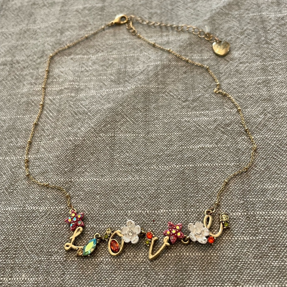 Vintage Betsey Johnson Gold and Pink Love Necklace with Nature-Inspired Charms - Picture 10 of 12